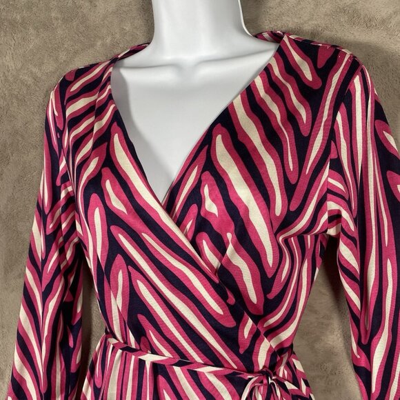 Diane von Furstenberg Naoki Wrap Dress 8 Pink Printed Silk Blend Retro Barbie - Picture 4 of 16